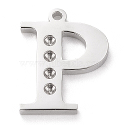 304 Stainless Steel Letter Pendant Rhinestone Settings, Stainless Steel Color, Letter.P, P: 15x12x1.5mm, Hole: 1.2mm, Fit for 1.6mm rhinestone(X-STAS-J028-01P)