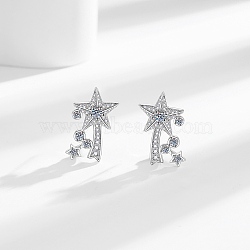 Brass Micro Pave Clear Cubic Zirconia Star Stud Earrings, Platinum, 21x14mm(EJEW-B134-01)