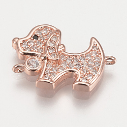 Brass Micro Pave Cubic Zirconia Puppy Links connectors, Beagle Dog, Clear, Rose Gold, 14x20.5x4mm, Hole: 1mm(ZIRC-Q001-161RG)