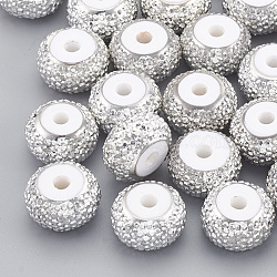Resin Rhinestone Beads, Rondelle, White, 10x6mm, Hole: 2mm(RESI-T020-01C-03)