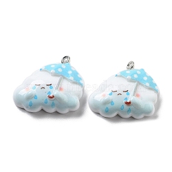 Weather Theme Opaque Resin Pendants, Cloud Charms with Umbrella, Sky Blue, 22x24.5x8mm, Hole: 2mm(RESI-R444-01D)