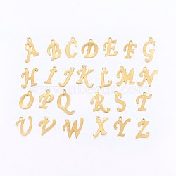 304 Stainless Steel Pendants, Letter A~Z, Golden, 13.5~18x4.5~15x1mm, Hole: 1mm(STAS-O098-03G)