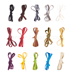 Single-sided Flat Faux Suede Cord, Faux Suede Lace, Mixed Color, 10x1.5mm, about 1m/strand, 15strands/set(LW-NB0001-01)