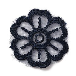 Lace Polyester Embroidery Organza Ornament Accessories, Sewing Craft Decoration, Flower, Midnight Blue, 38x38x0.9mm(PATC-WH0003-03H)