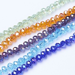 Electroplate Glass Beads Strands, AB Color Plated, Faceted, Rondelle, Mixed Color, 6x5mm, Hole: 1mm, about 83~85pcs/strand, 38~39cm(EGLA-A034-T6mm-B)