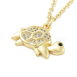 Brass Micro Pave Clear Cubic Zirconia Cable Chain Turtle Pendant Necklaces for Women, Real 18K Gold Plated, 17.68 inch(44.9cm), Pendant: 11.5x17.5mm(NJEW-M009-01G-B)