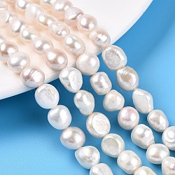 Natural Cultured Freshwater Pearl Beads Strands, Baroque Pearls Keshi Pearl Beads, Two Sides Polished, Creamy White, 8~11x8~10x4.5~8.5mm, Hole: 0.6mm, about 38~39pcs/strand, 14.17~14.76 inch(36~37.5cm)(PEAR-G007-14-01)
