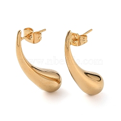 Ion Plating(IP) 304 Stainless Steel Teardrop Stud Earrings for Women, Golden, 27.5x8mm(EJEW-A104-14G)