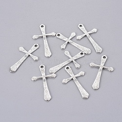 Alloy Pendants, Lead Free and Cadmium Free, Cross, Antique Silver, 33x19x1.5mm, Hole: 1mm(EAA232Y)