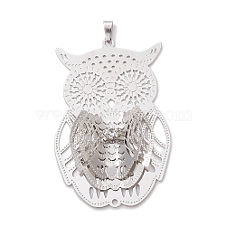 Brass Rhinestone Pendants, Filigree Charms, Platinum, Owl, 38x51x6mm, Hole: 6x3mm(PALLOY-JF02513-03)