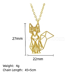 Real 18K Gold Plated Stainless Steel Pendant Necklace, Origami Animal, Fox, 17.72 inch(45cm), Pendant: 27x22mm(GF1493-07)