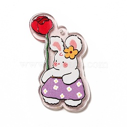 Transparent Printed Acrylic Pendants, Rabbit Charm, Balloon Pattern, 4.5x2.7x0.2cm, Hole: 1.5mm(OACR-B003-01E)