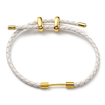 Brass Column Bar Link Bracelet with Leather Cords, Adjustable Bracelet for Women, WhiteSmoke, Inner Diameter: 5/8~3 inch(1.6~7.5cm)