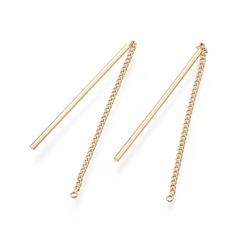 Brass Stud Earrings Finding, with Loops, Long Chain Tassel, Nickel Free, Real 18K Gold Plated, 90mm, Pin: 1.5mm