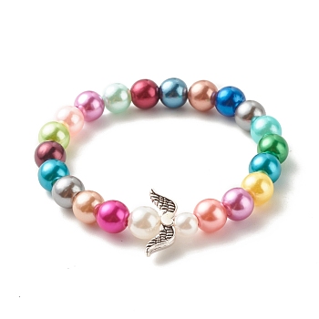 Acrylic Beaded Stretch Kids Bracelets, with ABS Plastic & Alloy Wings Beads Bracelets, Random Color, 1-3/4 inch(4.5cm), 6~8mm