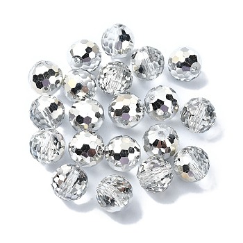 Half Plated Glass Beads, Faceted Round, Clear, 10x9mm, Hole: 1.5mm