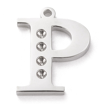 304 Stainless Steel Letter Pendant Rhinestone Settings, Stainless Steel Color, Letter.P, P: 15x12x1.5mm, Hole: 1.2mm, Fit for 1.6mm rhinestone