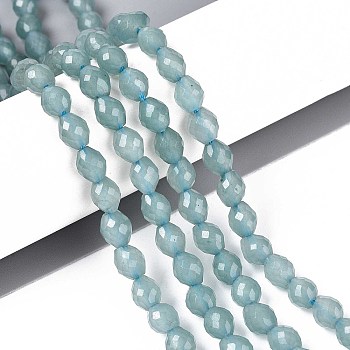 Natural Dyed White Jade Beads Strands, Barrel, Faceted, Light Blue, 5.5~6.5x5~5.5mm, Hole: 1~1.2mm, about 57~61pcs/strand, 13.98~14.17''(35.5~36cm)