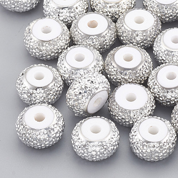 Resin Rhinestone Beads, Rondelle, White, 10x6mm, Hole: 2mm