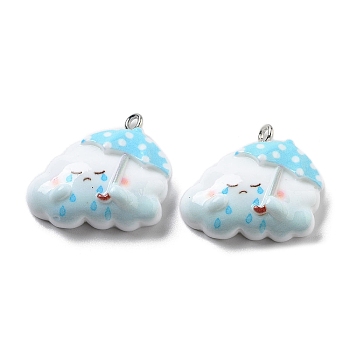 Weather Theme Opaque Resin Pendants, Cloud Charms with Umbrella, Sky Blue, 22x24.5x8mm, Hole: 2mm