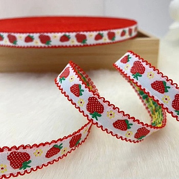 Polyamide Ribbon, Strawberry Pattern Ribbon, for Gift Decoration, White, 5/8 inch(15mm)