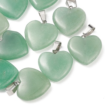 Natural Green Aventurine Pendants, with Platinum Tone Brass Findings, 20~22x20~21x5~8mm, Hole: 2x7mm
