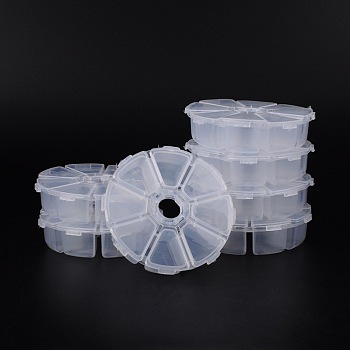 Plastic Bead Containers, Flip Top Bead Storage, 8 Compartments, Flat Round, Clear, 10.5x10.5x2.8cm