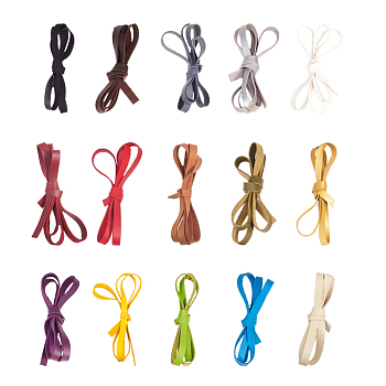 Single-sided Flat Faux Suede Cord, Faux Suede Lace, Mixed Color, 10x1.5mm, about 1m/strand, 15strands/set