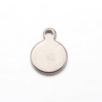304 Stainless Steel Charms, Blank Stamping Tag, Flat Round, Stainless Steel Color, 9.5x7x0.8mm, Hole: 1mm