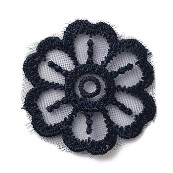 Lace Polyester Embroidery Organza Ornament Accessories, Sewing Craft Decoration, Flower, Midnight Blue, 38x38x0.9mm