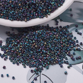 MIYUKI Delica Beads Small, Cylinder, Japanese Seed Beads, 15/0, (DBS0871) Matte Black AB, 1.1x1.3mm, Hole: 0.7mm, about 175000pcs/bag, 50g/bag