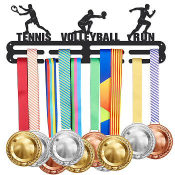 Sports Theme Iron Medal Hanger Holder Display Wall Rack, with Screws, Volleyball & Running, Tennis Pattern, 150x400mm