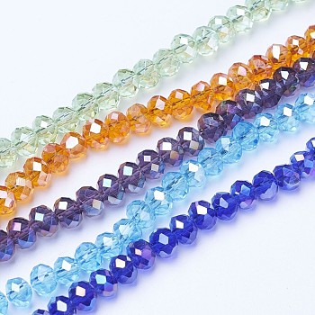 Electroplate Glass Beads Strands, AB Color Plated, Faceted, Rondelle, Mixed Color, 6x5mm, Hole: 1mm, about 85~88pcs/strand, 16.1~16.5 inch(41~42cm)