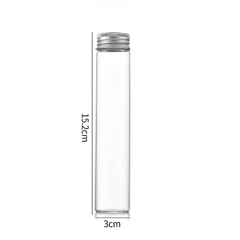 Clear Glass Bottles Bead Containers, Screw Top Bead Storage Tubes with Aluminum Cap, Column, Silver, 3x15cm, Capacity: 90ml(3.04fl. oz)