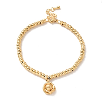 Vacuum Plating 201 Stainless Steel Interlocking Knot with Ball Charm Bracelet with Round Beads for Women, Golden, 8-7/8 inch(22.5cm)