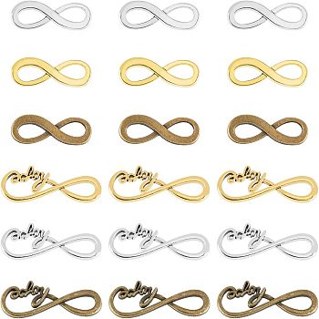 120Pcs 6 Styles Tibetan Style Alloy Infinity with Hope Connector Charms, Cadmium Free & Lead Free, Mixed Color, 8~15x22.5~39x1~2mm, 20pcs/style