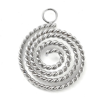 304 Stainless Steel Pendants, Spiral Charm, Stainless Steel Color, 21.5x16.5x1mm, Hole: 2.5mm