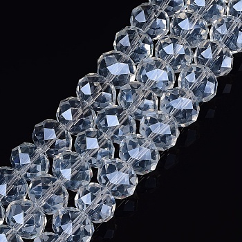 Glass Beads Strands, Pearl Luster Plated, Crystal Suncatcher, Faceted Rondelle, Clear, 16x12mm, Hole: 1mm, about 48pcs/strand, 22 inch