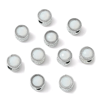 Alloy Acrylic European Beads, Large Hole Beads, Flat Round, Platinum, White, 11mm, Hole: 4.8mm