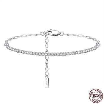 Clear Cubic Zirconia Tennis Bracelets, Rhodium Plated 925 Sterling Silver Paperclip Chains Bracelet, with S925 Stamp, Platinum, 18x0.2cm