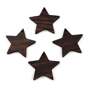 Natural Wenge Wood Pendants, Undyed, Star Charms, Coconut Brown, 26x28.5x3.5mm, Hole: 1.6mm