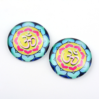 Yoga Theme Glass Cabochons, for DIY Projects, Half Round/Dome, Turquoise, 25x6mm