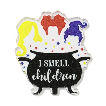 Halloween Themed Double-sided Printed Acrylic Pendants, Word & Furnace, Colorful, 39.5x35x2mm, Hole: 1.6mm