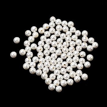 Electroplated Shell Pearl Beads, Round, Half Drilled, White, 5mm, Hole: 1mm