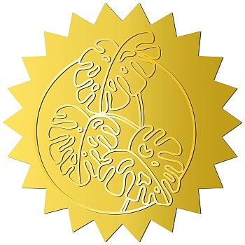 12 Sheets Self Adhesive Gold Foil Embossed Stickers, Round Dot Medal Decorative Decals for Envelope Card Seal, Leaf, 165x211mm, Stickers: 50mm in diameter