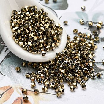 Full Plated Electroplate Glass Beads, Faceted Bicone, Dark Goldenrod, 2x2mm, Hole: 0.7mm, about 720pcs/bag