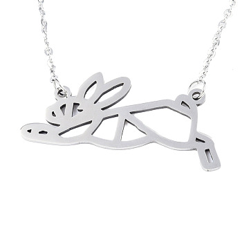 201 Stainless Steel Bunny Pendant Necklaces, with Cable Chains, Filigree Rabbit, Stainless Steel Color, 17.3 inch(44cm), 2mm, Hare: 16x35x1mm