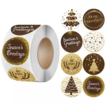 500Pcs Christmas Theme Round Stickers, Self-Adhesive Stickers, for DIY Decorations, Mixed Color, 55x28mm