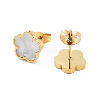 fleurs shell boucles d'oreille(EJEW-K281-01G-05)-2