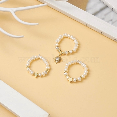 3Pcs 3 Style Natural Pearl & Synthetic Hematite Stretch Rings Set(RJEW-JR00544)-2